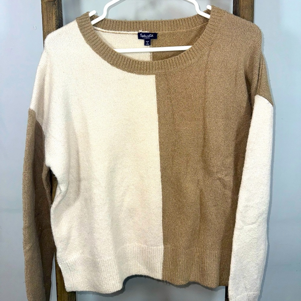 *NWT* SPLENDID SWEATER  CREAM AND TAUPE XS